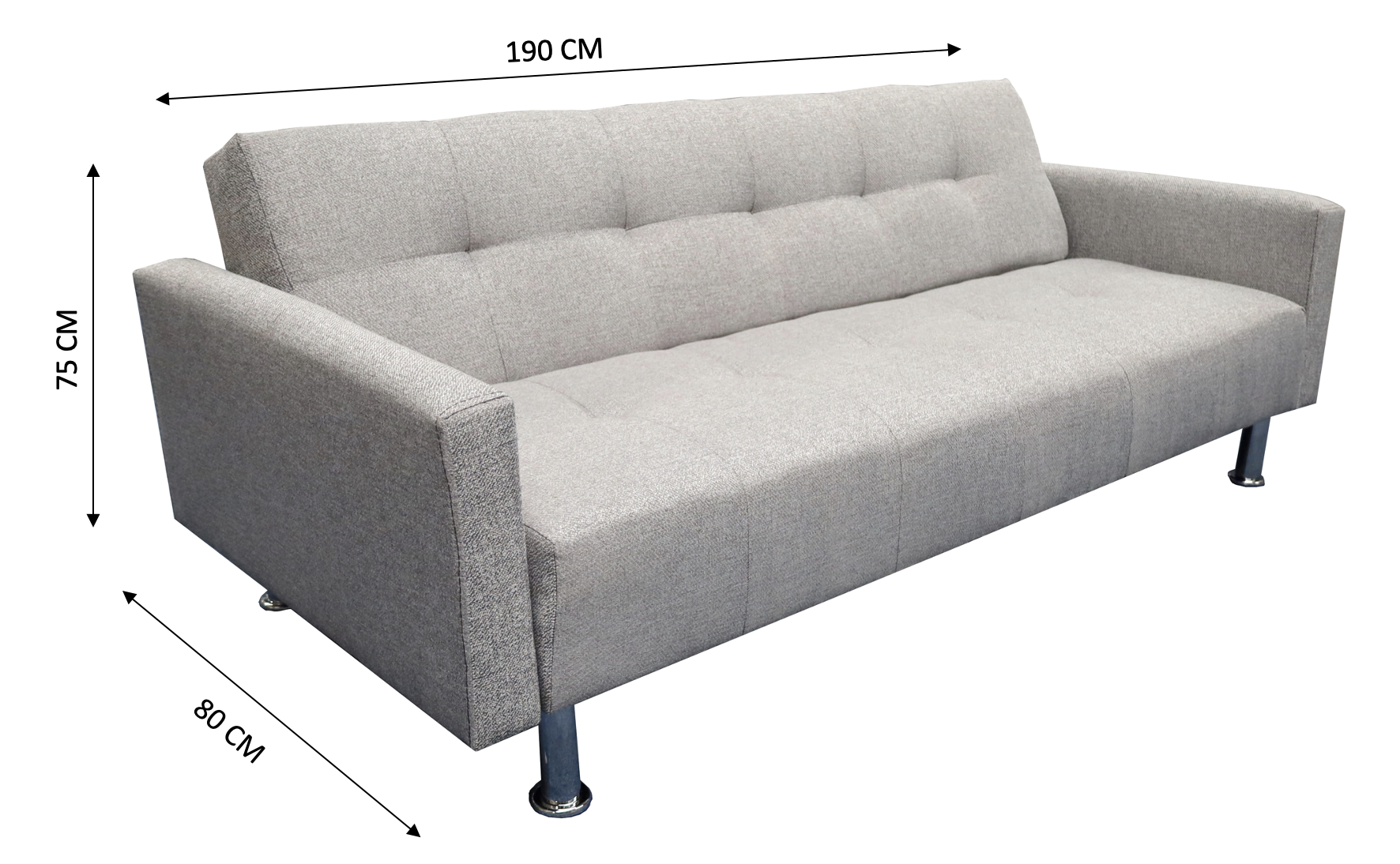 Sofa Cama Paris Lino Plata, Brazos plegables, El Bazar Store, Futon 3 posiciones