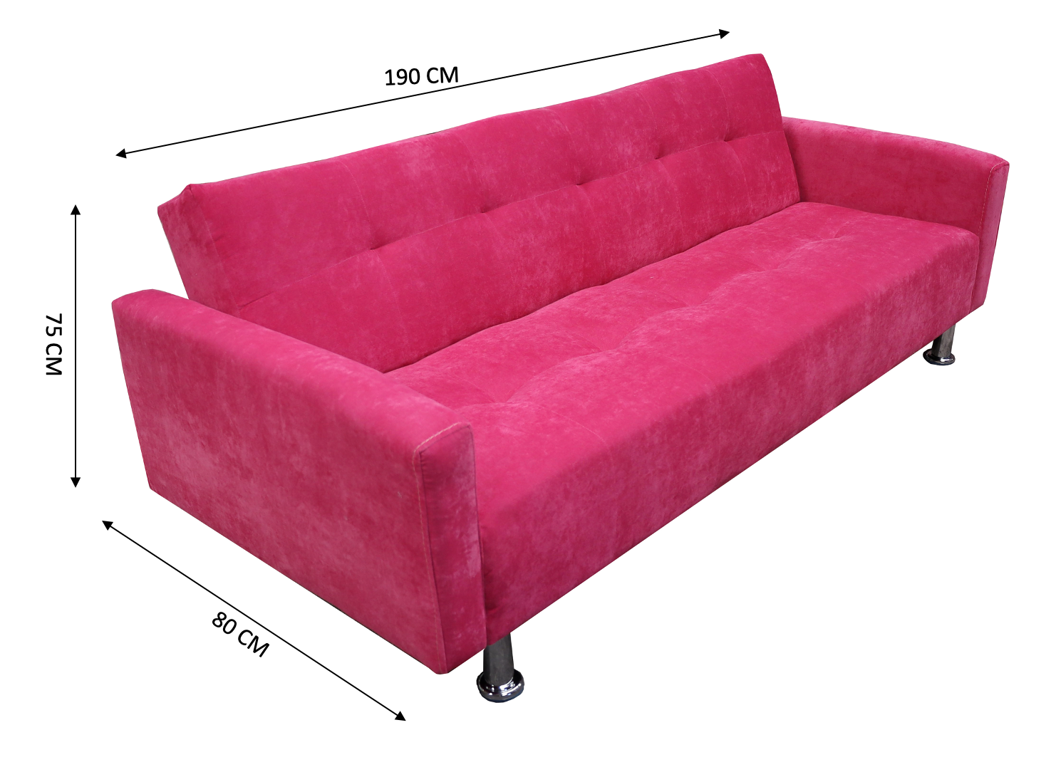 Sofa Cama Paris terciopelo Rosa, Brazos plegables, El Bazar Store, Futon 3 posiciones