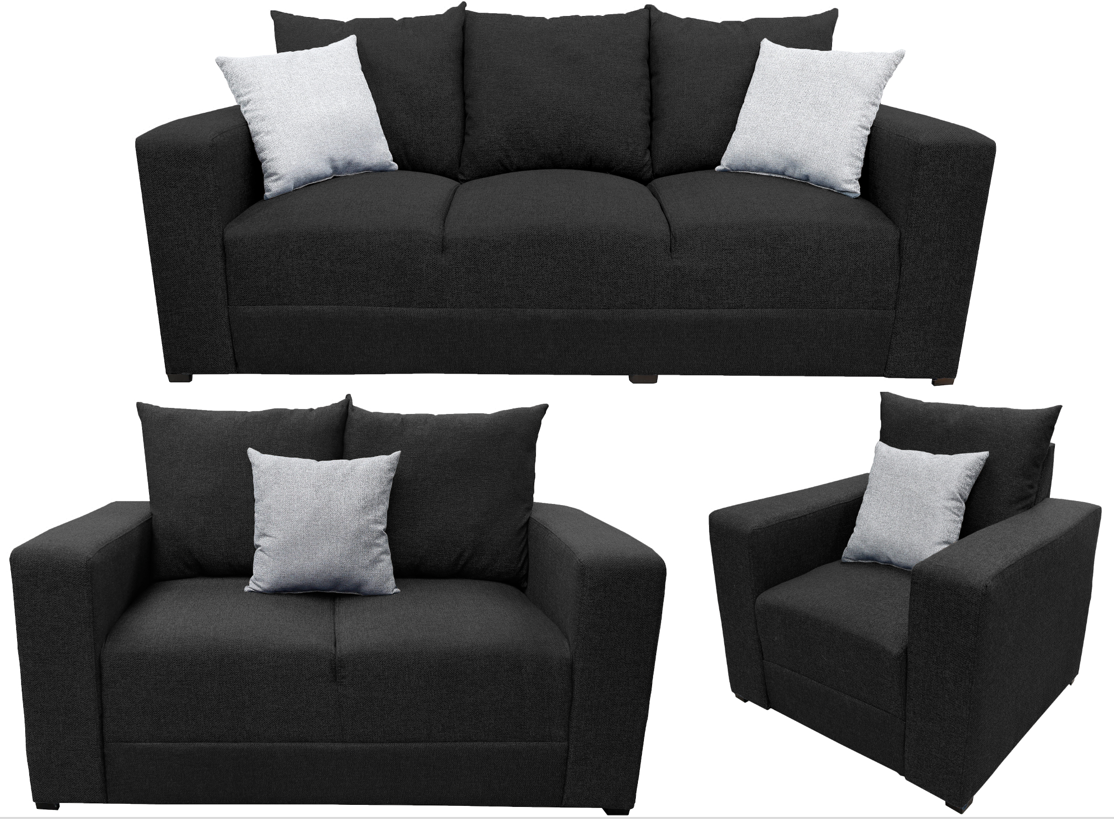 Sala Modular 3-2-1 El Bazar Store Miami Negro, Sofa, Love seat y sillon