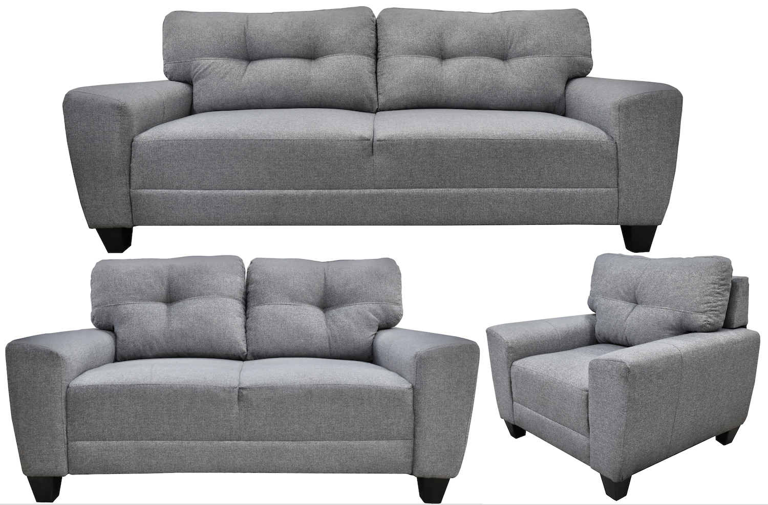 Sala Modular 3-2-1 El Bazar Store Sidney Gris Plata, Sofa, Love seat y sillon