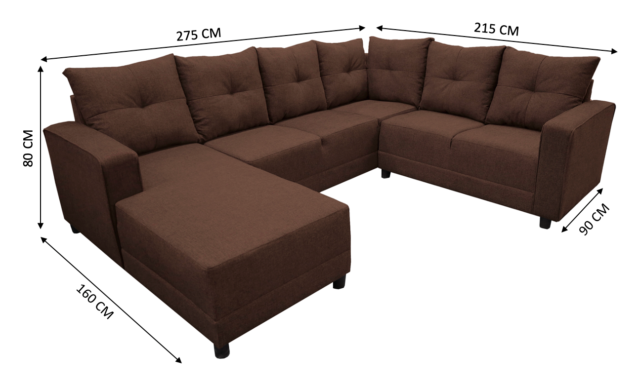 Sala Esquinera en U El Bazar Store Hera Chocolate 160x275x215 cm, 4 Salas en 1, Tela Lino nacional, Modular, chaise, love seat, sofa