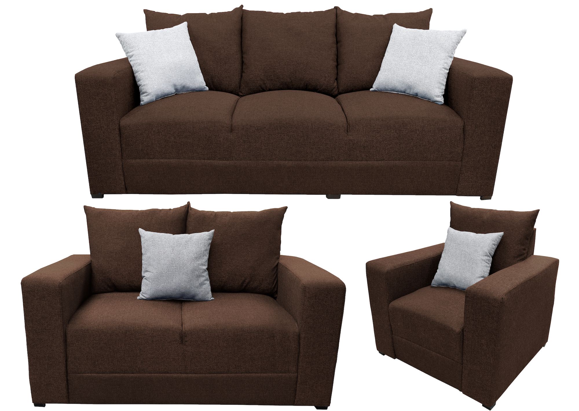 Sala Modular 3-2-1 El Bazar Store Miami Chocolate, Sofa, Love seat y sillon