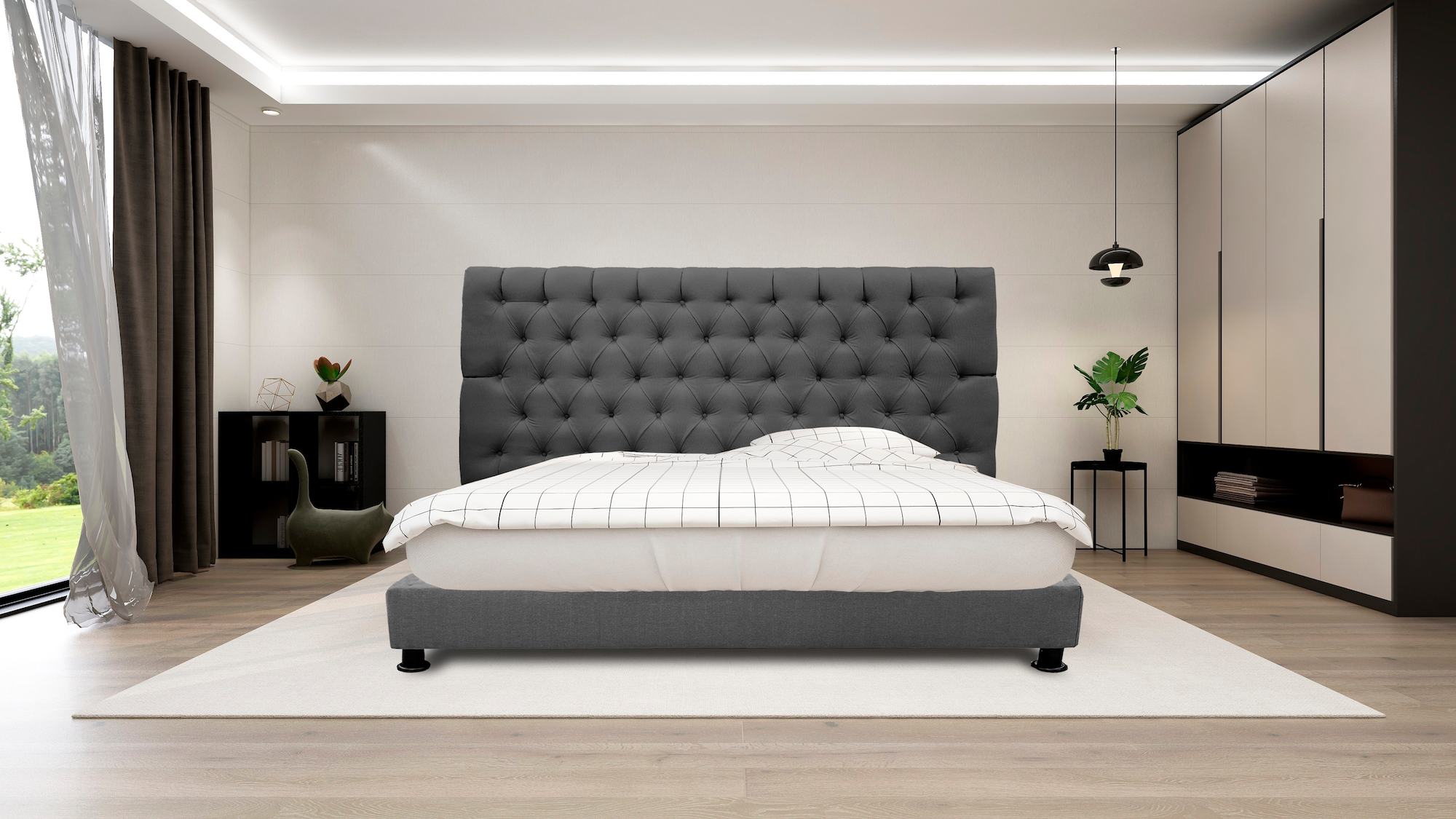 Cabecera Capitonada Soho Gris Oxford - Individual, Matrimonial, Queen, King Size, El Bazar Store