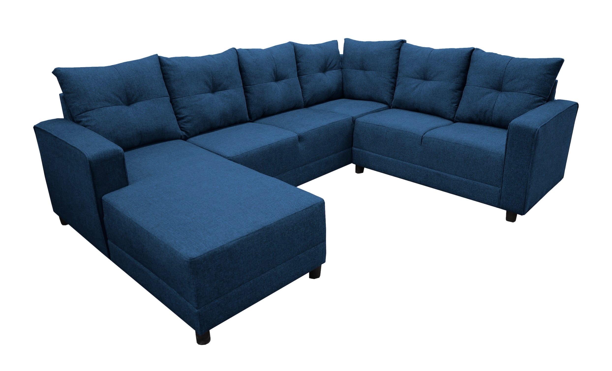 Sala Esquinera en U El Bazar Store Hera Azul marino 160x275x215 cm, 4 Salas en 1, Tela Lino nacional, Modular, Chaise, love seat, sofa