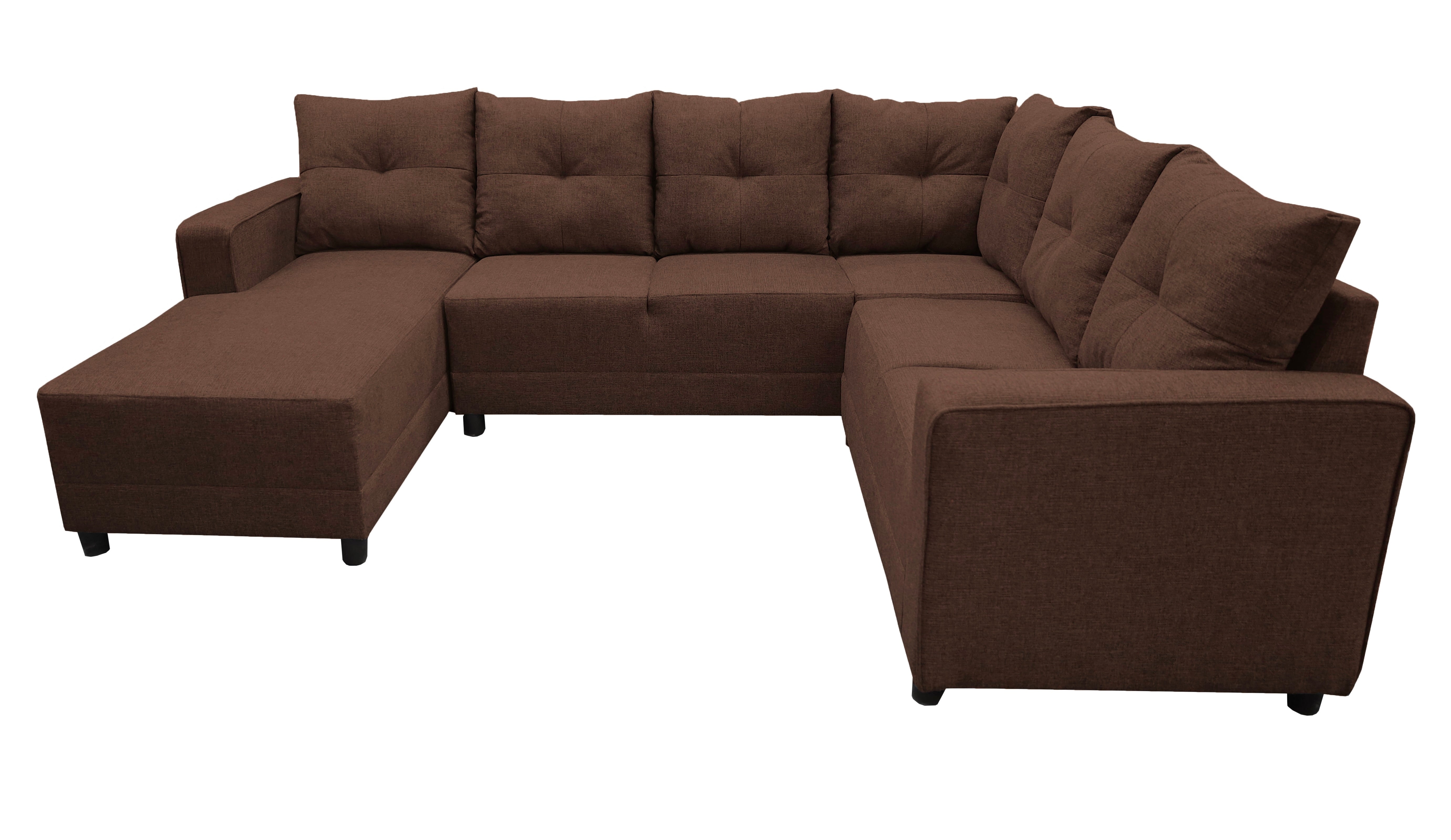 Sala Esquinera en U El Bazar Store Hera Chocolate 160x275x215 cm, 4 Salas en 1, Tela Lino nacional, Modular, chaise, love seat, sofa