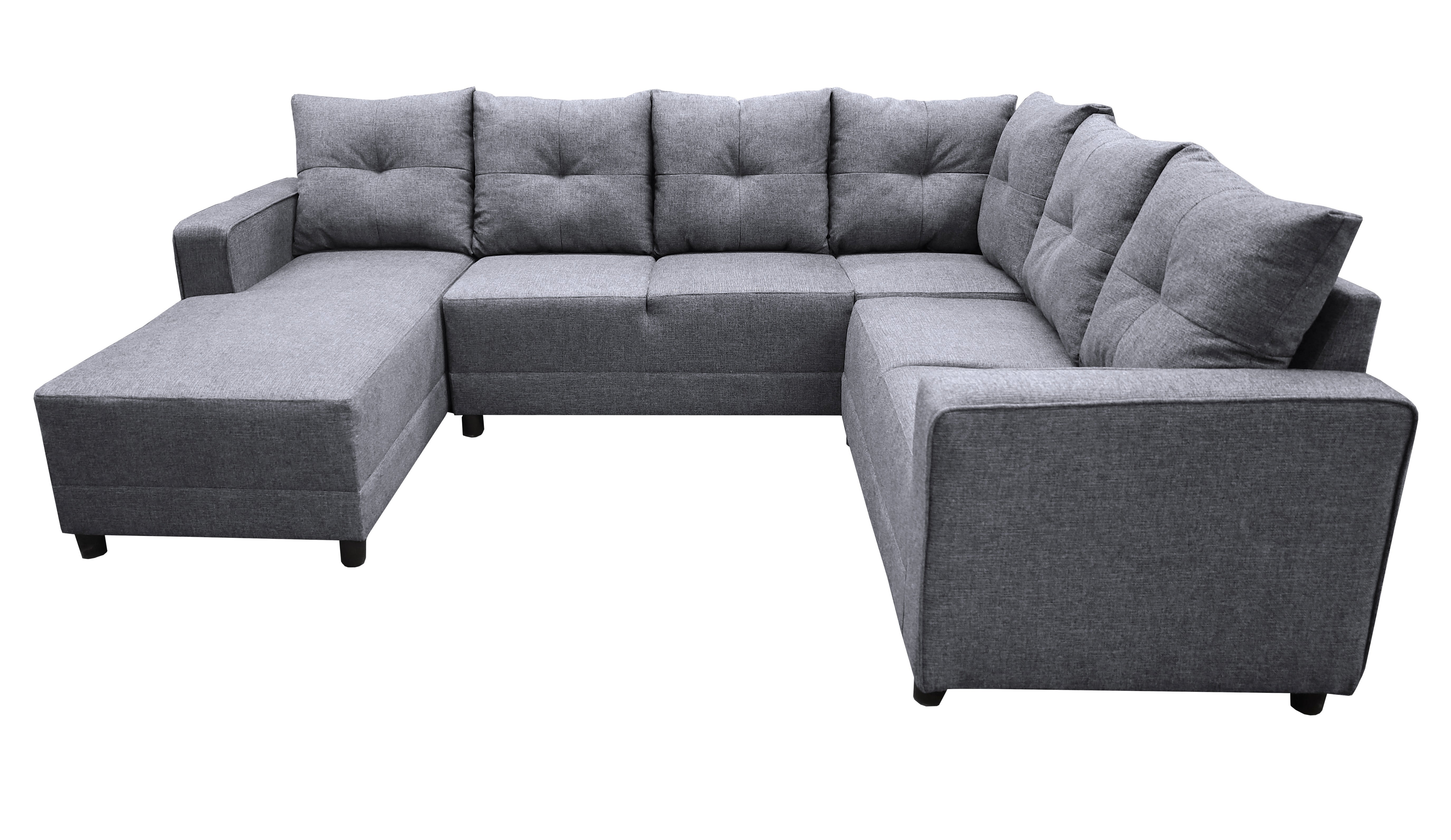 Sala Esquinera en U El Bazar Store Hera Gris plata 160x275x215 cm, 4 Salas en 1, Tela Lino nacional, Modular, chaise, love seat, sofa