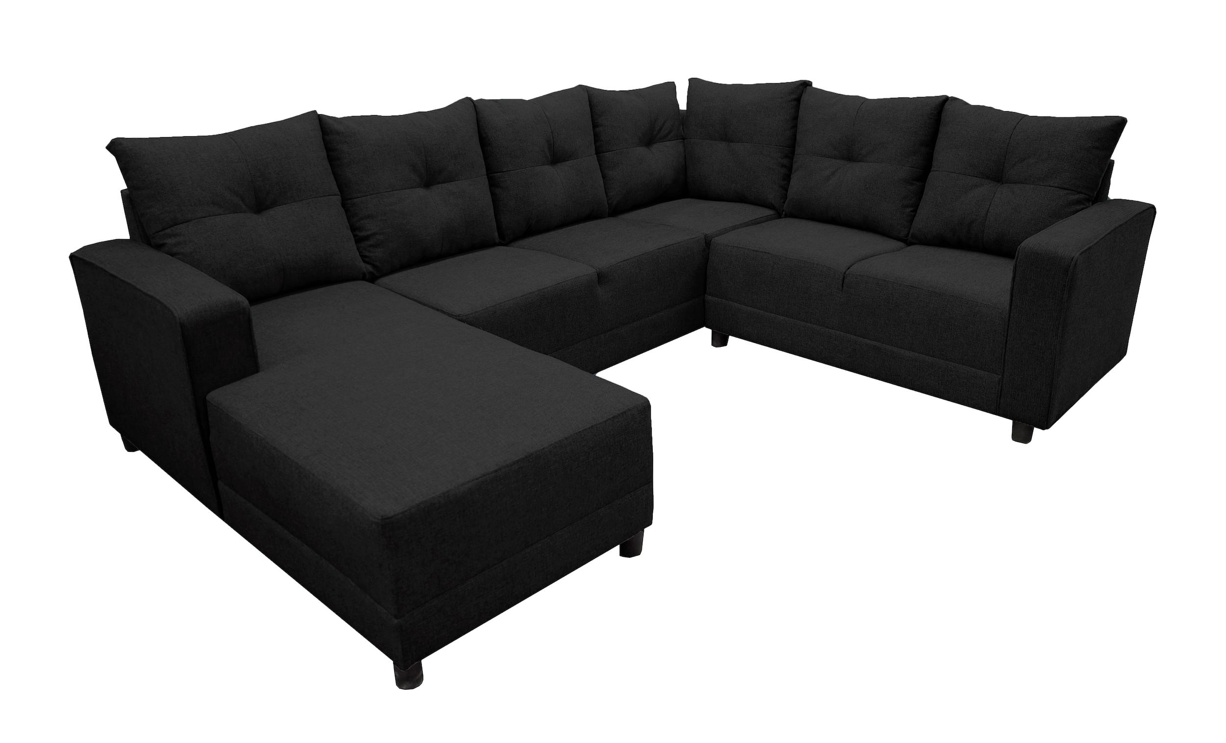 Sala Esquinera en U El Bazar Store Hera Negro 160x275x215 cm, 4 Salas en 1, Tela Lino nacional, Modular, Chaise, love seat, sofa